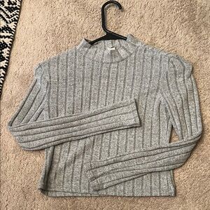 SHEIN Womens Gray Ribbed Crewneck Sweater